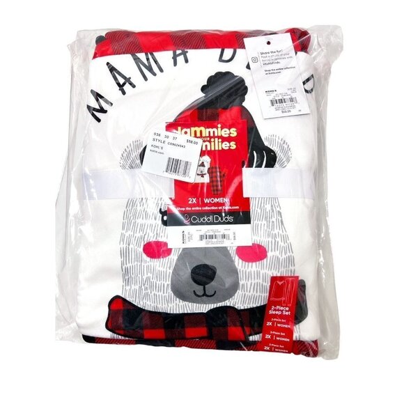 Cuddl Duds Womens Red Black Plaid Polar Bear Pajamas 2 Pc Sets Plus Size 2X New - Picture 3 of 7